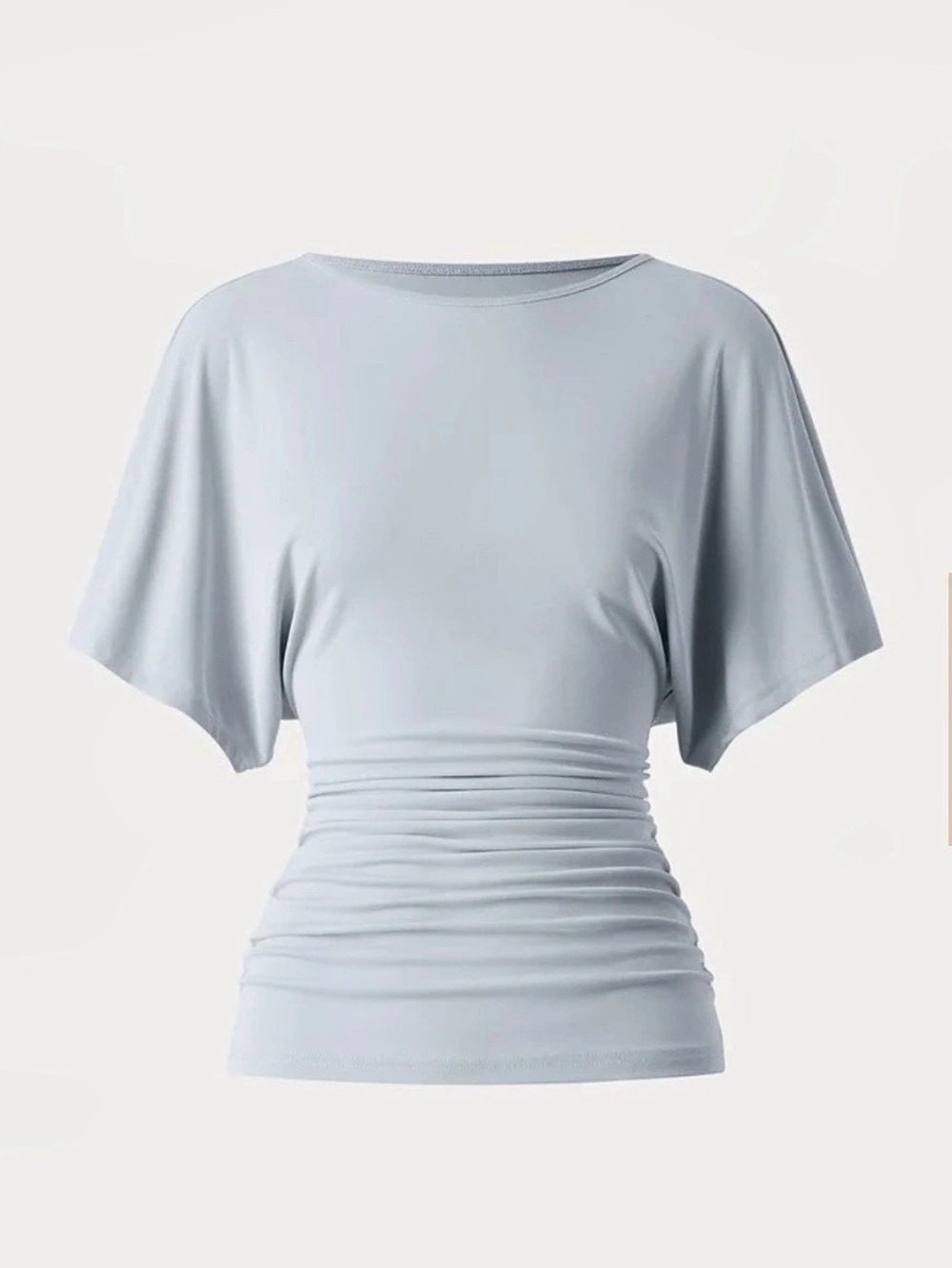 OGL Effortless Boatneck Batwing Sleeve Side Ruched Top in Gray